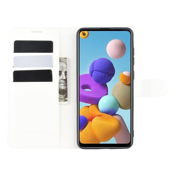 Samsung Galaxy A21s - Litchi Plånboksfodral - Vit White Vit