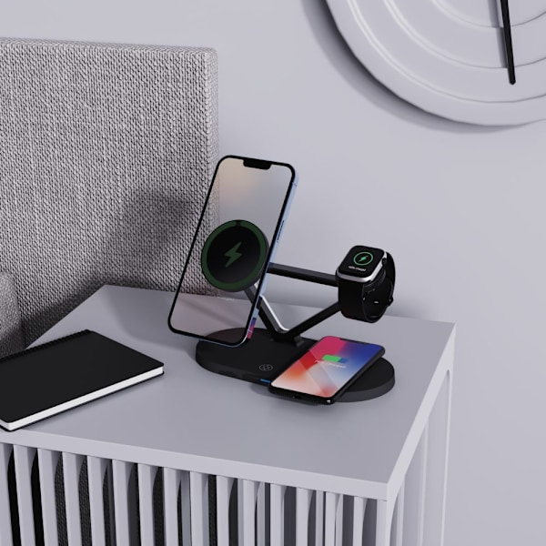 Tech-Protect 3in1 15W Magnetisk MagSafe Trådlös Laddare Svart