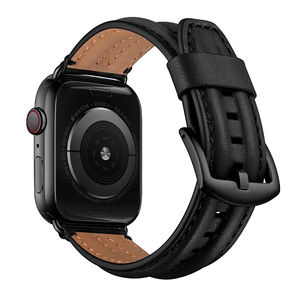Äkta Läder Armband Apple Watch 42/44/45/49 mm Svart Black Svart