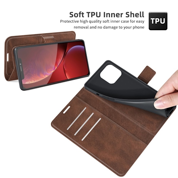 iPhone 13 Pro Max Fodral Solid Läder Brun Brun