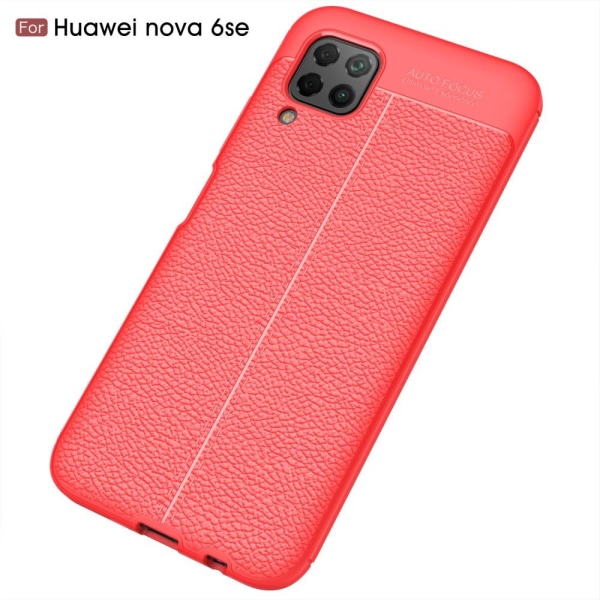 Huawei P40 Lite - Litchi Läderskal - Röd Red Röd