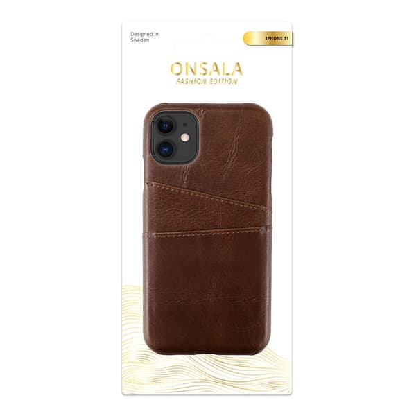ONSALA iPhone 6/7/8 Skal Äkta Läder Kortfack Brun