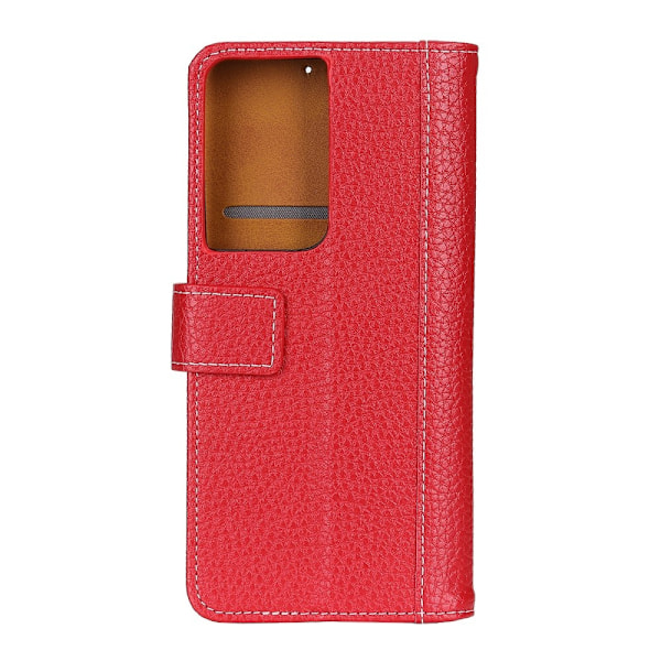 Samsung Galaxy S21 Ultra - Litchi Textur Läder Fodral - Röd Red Röd