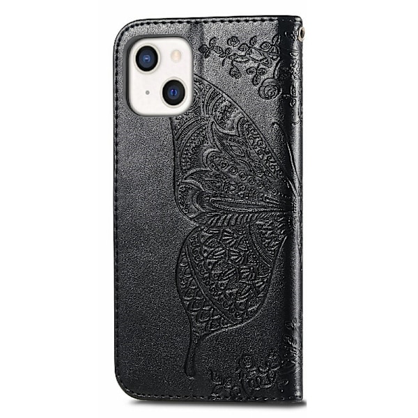 iPhone 13 - Butterfly Print Läder Fodral - Svart