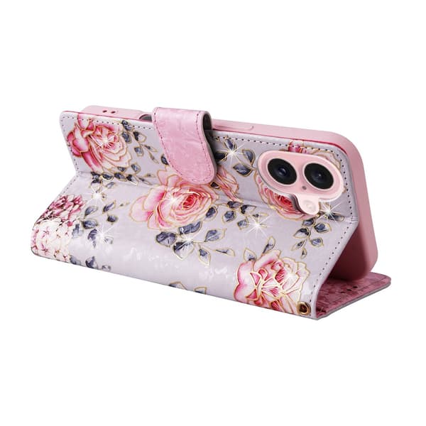 iPhone 17 Fodral RFID Läder Rosa Blommor