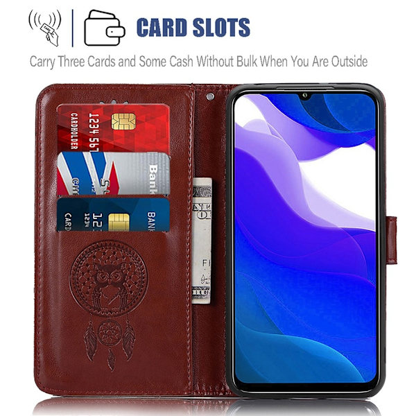 Xiaomi Redmi 9T - Dream Catcher Läder Fodral - Brun Brown Brun