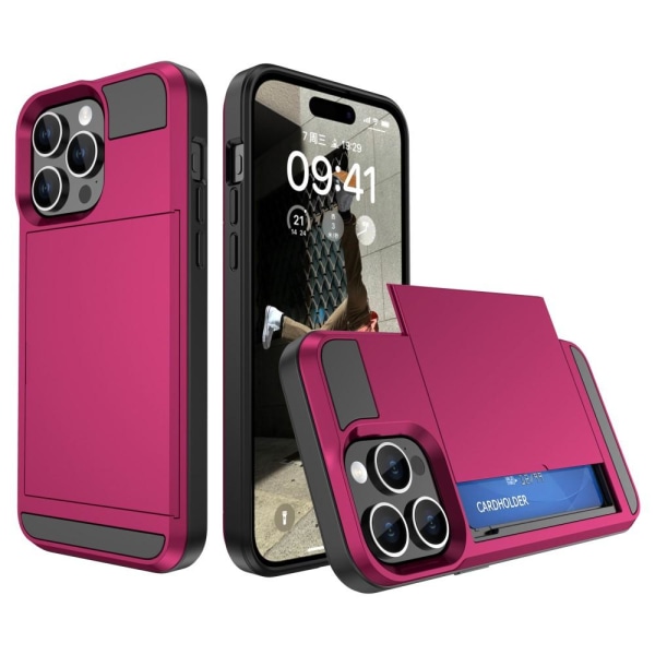 iPhone 15 Plus Skal Hybrid Armor Med Kortfack Hot Pink
