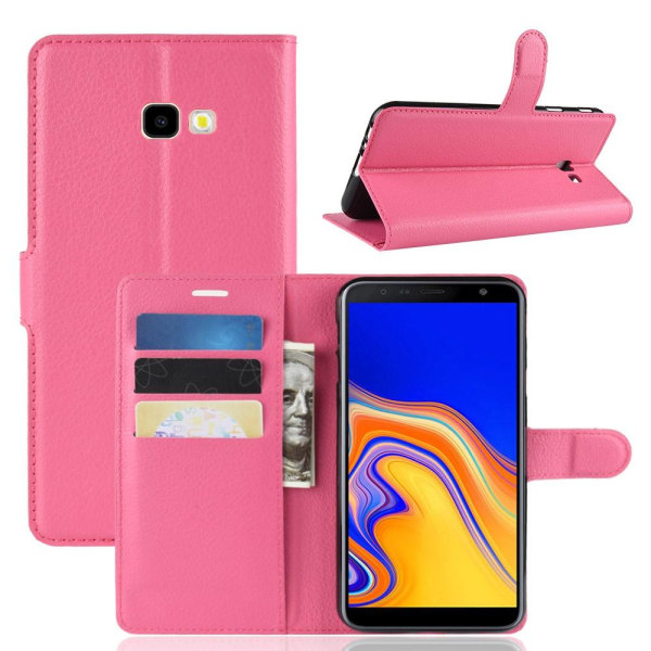 Samsung Galaxy J4 Plus - Litchi Plånboksfodral - Rosa Pink Rosa