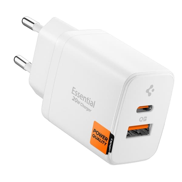Spigen 20W Väggladdare USB-C / USB-A Essential Vit