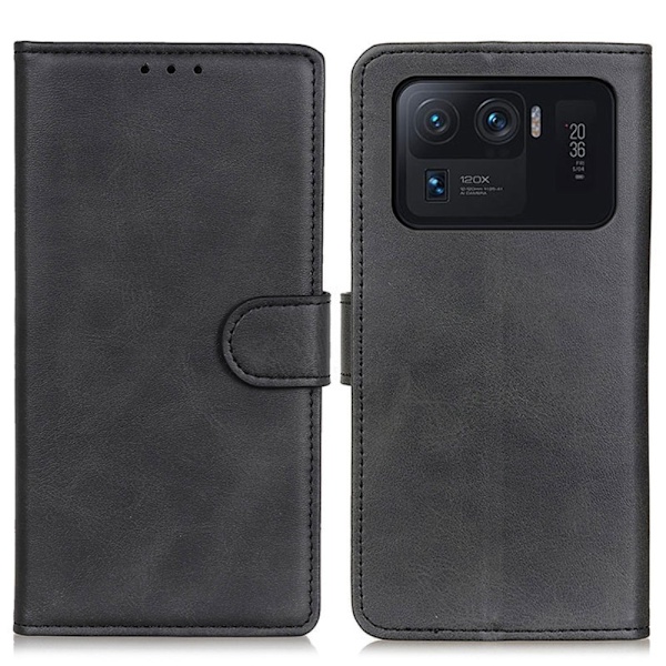 Xiaomi Mi 11 Ultra - Solid Läder Fodral - Svart Black Svart