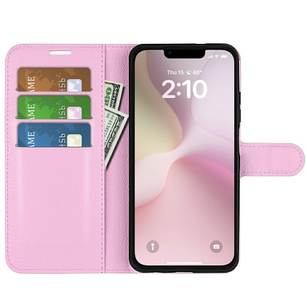 iPhone 16e Fodral Litchi Läder Ljus Rosa