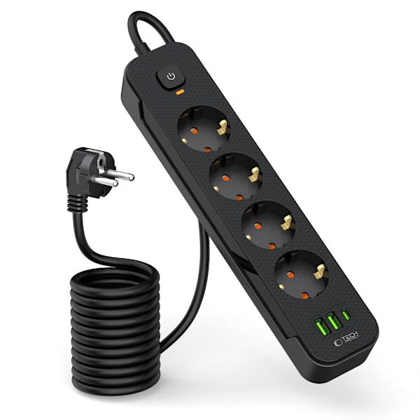 Tech-Protect 2 m Förgreningsdosa Med USB-C/USB-A Svart
