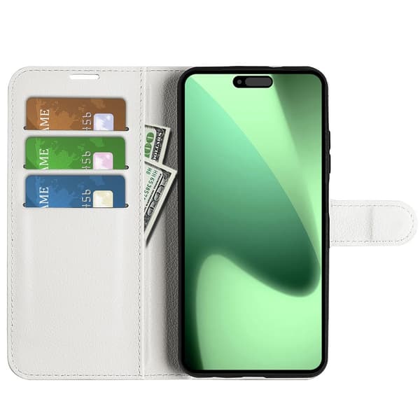 iPhone 18 Pro/17 Pro Fodral Litchi Läder Vit