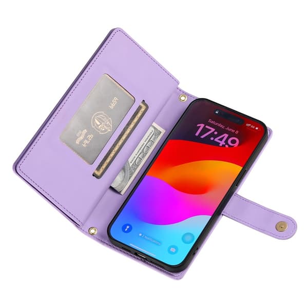iPhone 17 Pro Max Fodral Multifunktionell Läder Lila