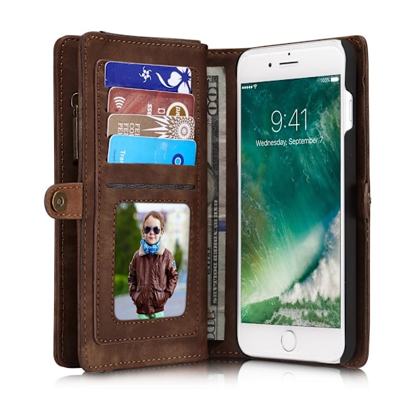 iPhone 7/8 Plus - CASEME 2-i-1 Multifunktionellt Plånboksfodral - Brun Brown Brun