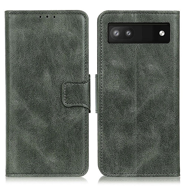 Google Pixel 6A Fodral Crazy Horse Läder Svartgrön