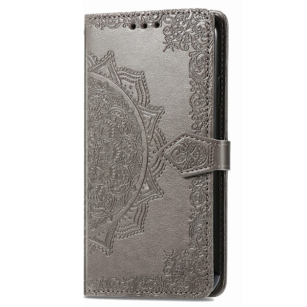 iPhone 15 Plus Fodral Mandala Läder Grå