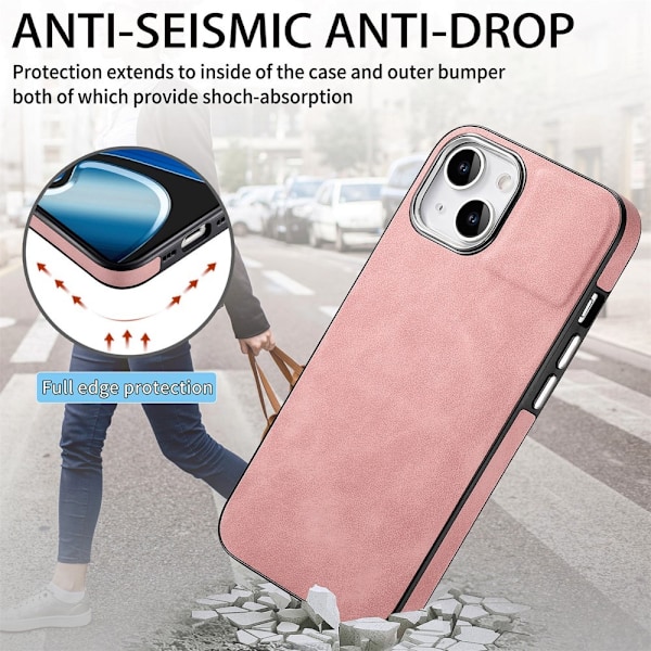 iPhone 15 Plus Skal Läderbelagt Skin Touch Rosa