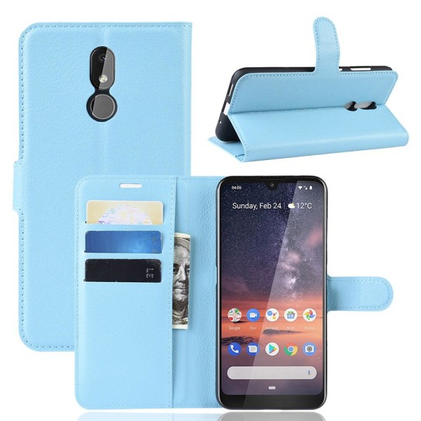 Nokia 3.2 - Litchi Plånboksfodral - Ljus Blå LightBlue Ljus Blå