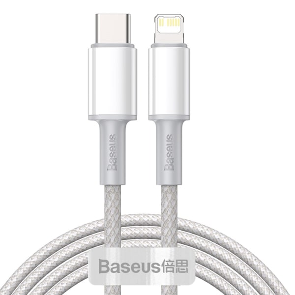 BASEUS 2m 20W PD Type-C - Lightning Flätad Nylon Kabel - Vit White Vit