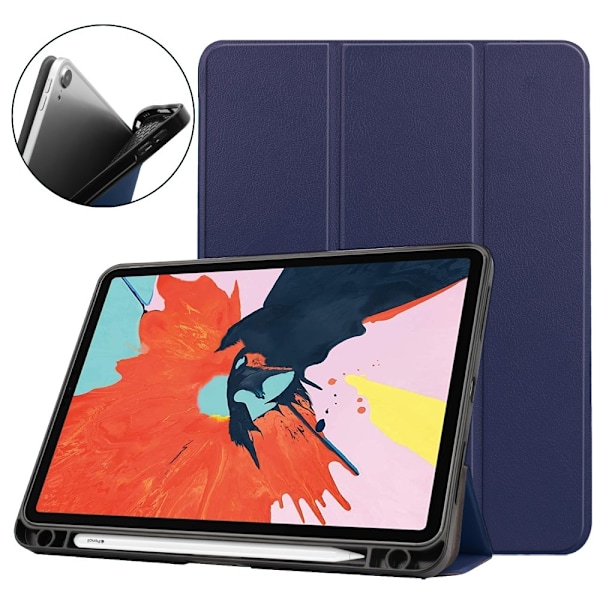 iPad Air 2025-2020 Fodral Tri-Fold Litchi Mörk Blå DarkBlue Mörk Blå