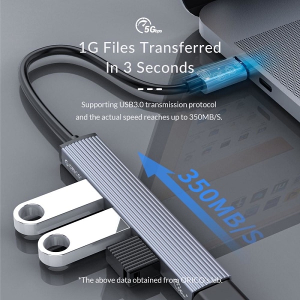 ORICO USB-C Hub 4x USB-A 3.0 Silvergrå