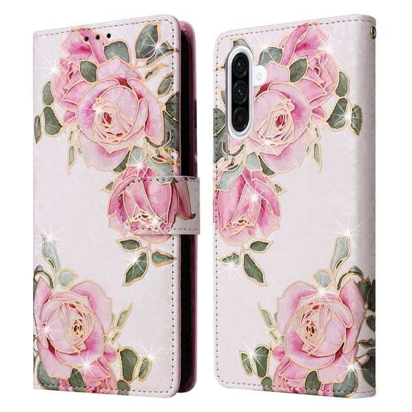 Samsung Galaxy A18 / A17 Fodral RFID Läder Rosa Blommor