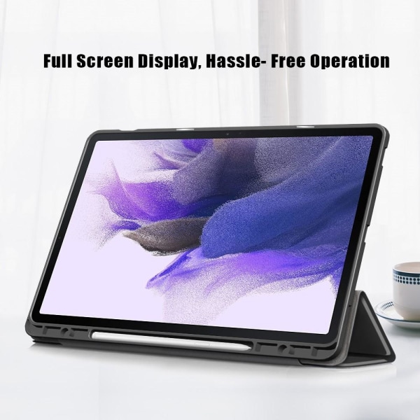 Galaxy Tab S7 FE/S7 Plus/S8 Plus Tri-Fold Fodral Med Pennhållare Svart