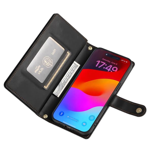iPhone 17 Pro Max Fodral Multifunktionell Läder Svart
