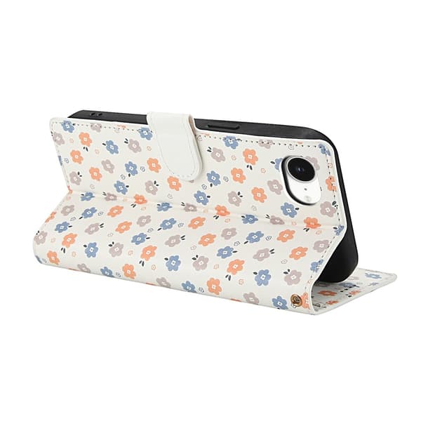 iPhone 17e / 16e Fodral Rhombus Läder Blommor Vit