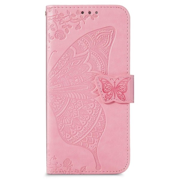 Samsung Galaxy S22 Plus Fodral Butterfly Tryckt Läder Ljus Rosa