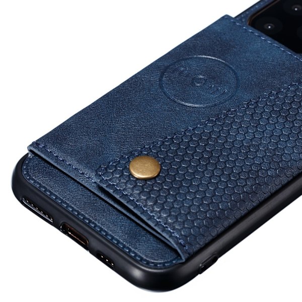 iPhone 12 Pro Max - Läder Skal Med Kortfack Och Magnet - Blå Blue Blå
