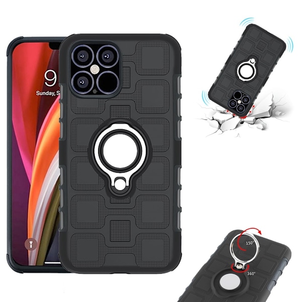 iPhone 12 Pro Max - Geometriskt Ring Skal - Svart Black Svart