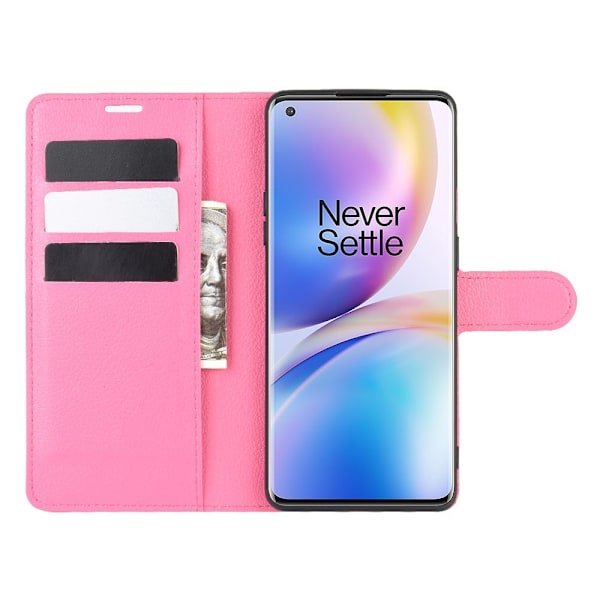 OnePlus 8 Pro - Litchi Plånboksfodral - Rosa Rosa