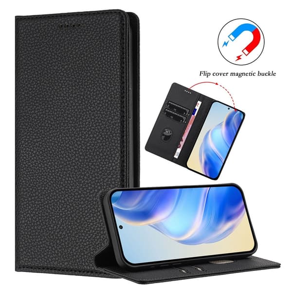 Google Pixel 10/10 Pro / 9/9 Pro Fodral RFID Litchi Läder Svart