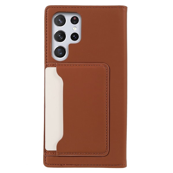 Samsung Galaxy S22 Ultra Fodral Flip Läder Med Kortfack Brun