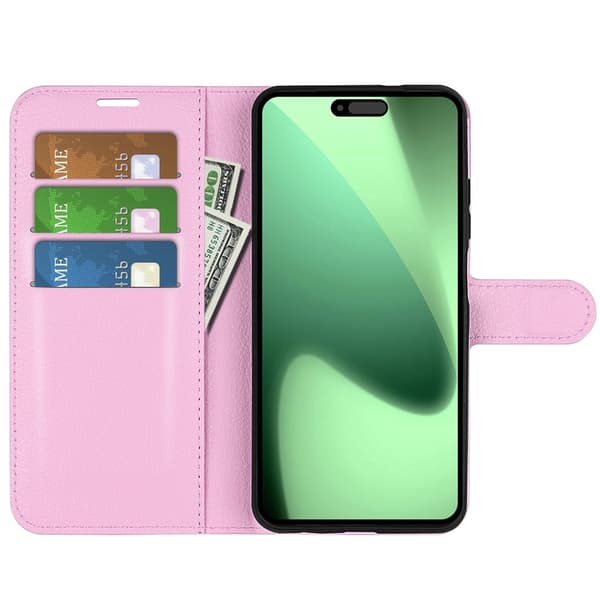 iPhone 17 Pro Max Fodral Litchi Läder Ljus Rosa