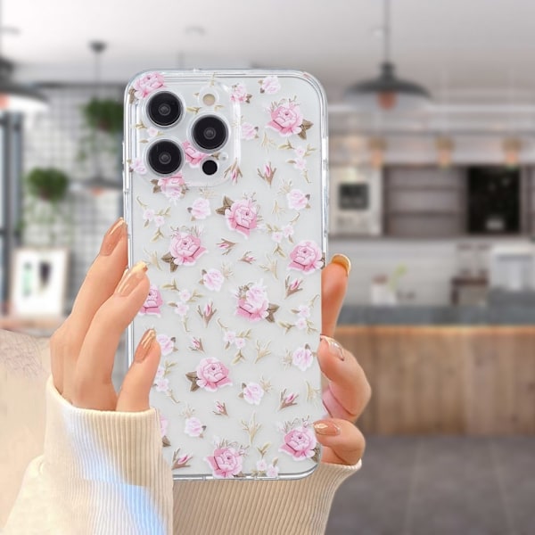 iPhone 16 Pro Skal TPU Rosa Blommor