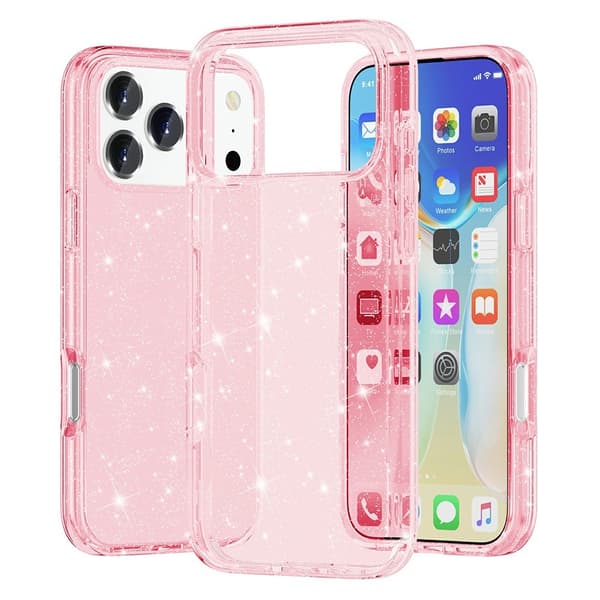 iPhone 18 Pro/17 Pro Skal Hybrid Glitter Rosa