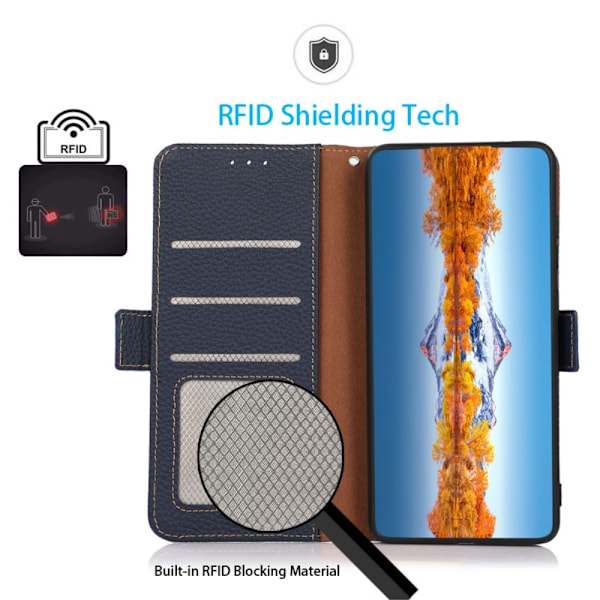 KHAZNEH Galaxy S25 Plus / S24 Plus Fodral RFID Äkta Läder Blå