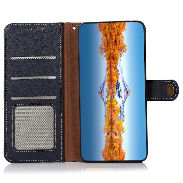 KHAZNEH Galaxy S25 Plus / S24 Plus Fodral Äkta Läder RFID Blå