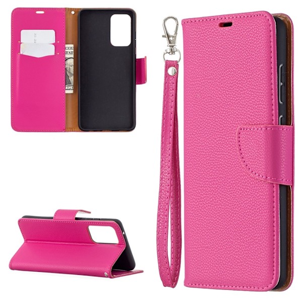 Samsung Galaxy A72 - Litchi Textur Läder Fodral - Rosa Pink Rosa