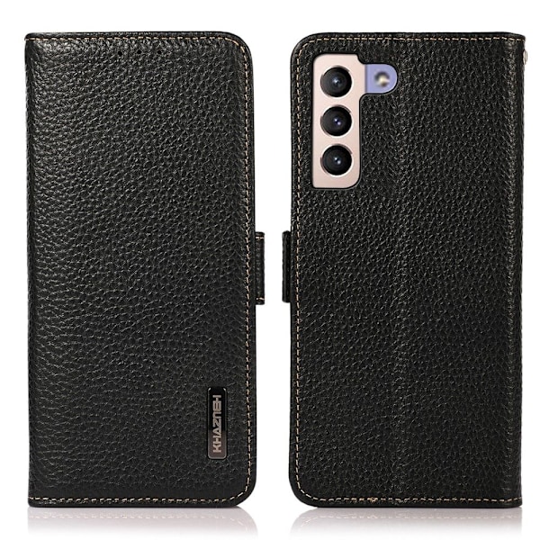 KHAZNEH Samsung Galaxy S22 Plus Fodral Litchi Äkta Läder Svart