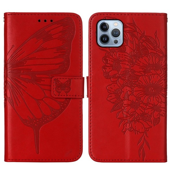 iPhone 15 Pro Max Fodral Fjäril Tryck Röd