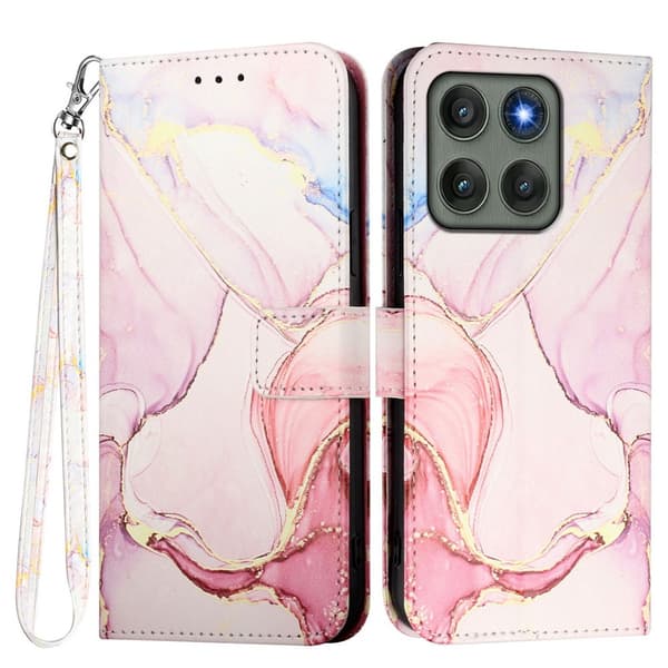 Motorola Edge 60 Pro Fodral Läder Marmor Roséguld