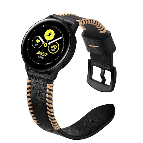 Äkta Läder Armband Vävd För Smartwatch - Svart (20 mm) Black Svart (20 mm)