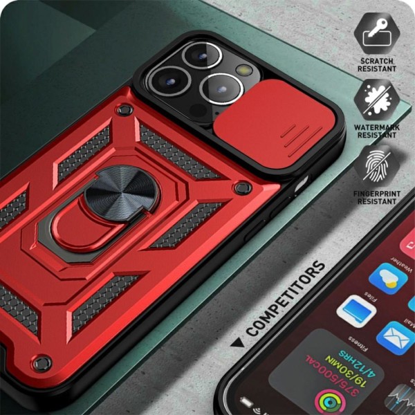 iPhone 13 Mini - CamShield Armor Hybrid Ring Skal - Röd