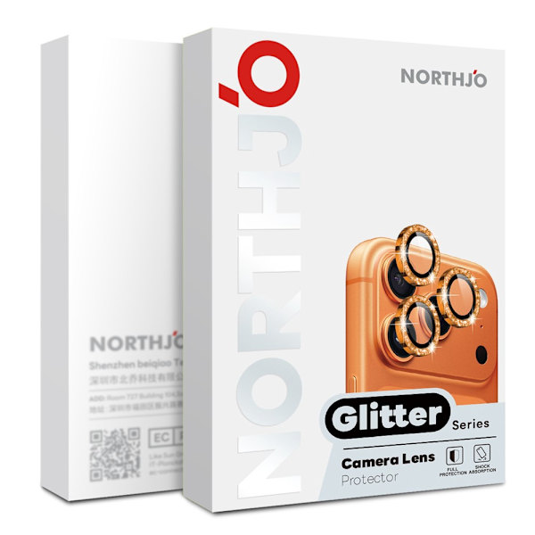 NORTHJO iPhone 17 Pro/17 Pro Max Linsskydd Glitter Blå