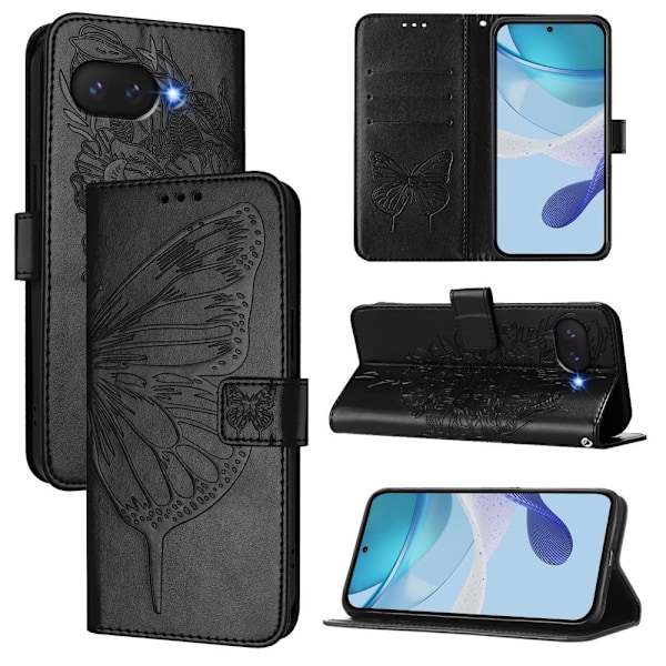 Google Pixel 9a Fodral Fjäril Tryck Svart