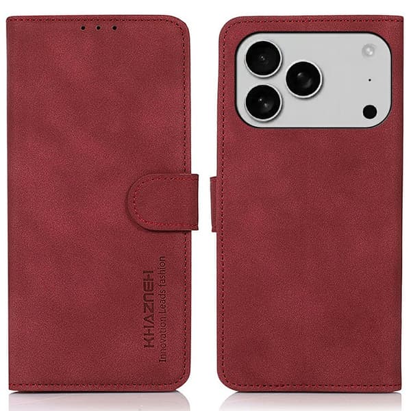 KHAZNEH iPhone 17 Pro Fodral Läder Röd